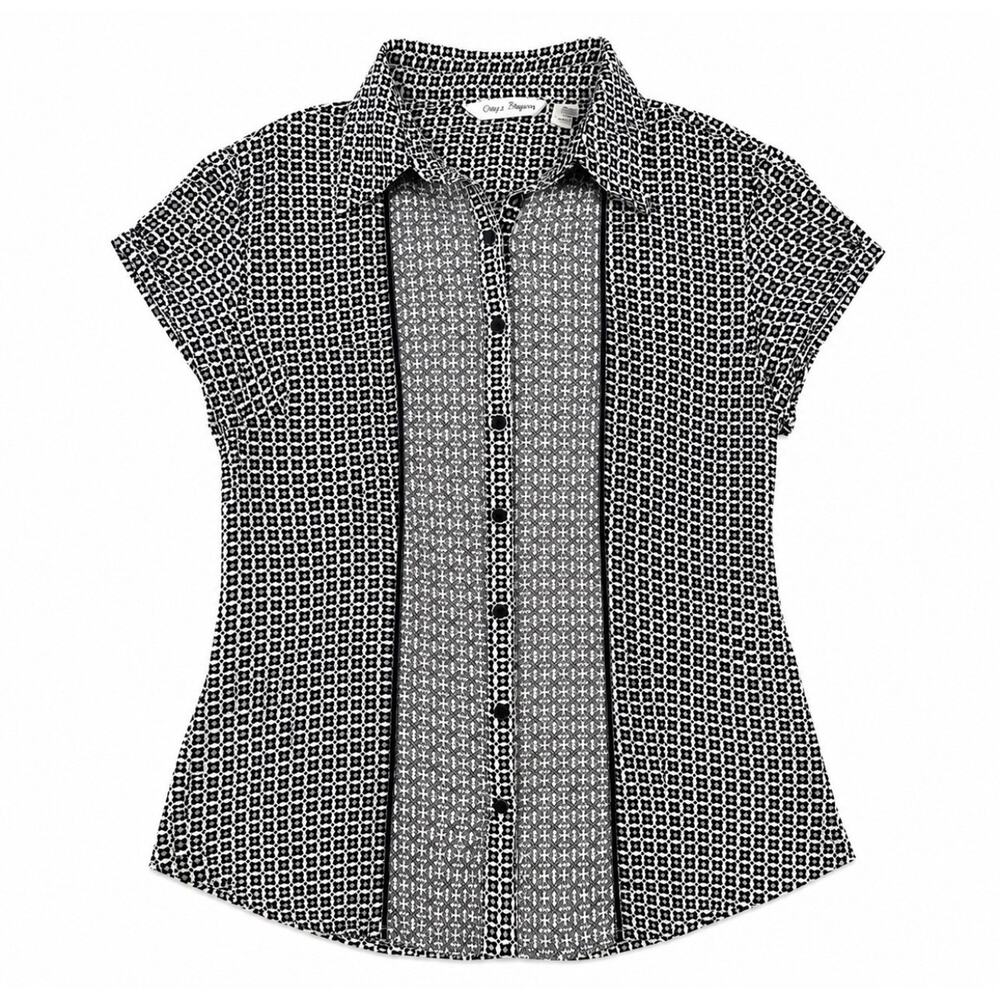 Y2K 90s Quizz Bazaar Geometric Mixed Print Button Front Blouse Womens M